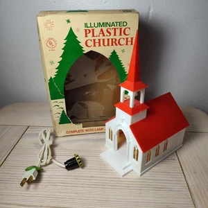 Vintage MCM Light Up Plastic Church 9.5" Original Box USA Retro Granny WORKS - Picture 1 of 10