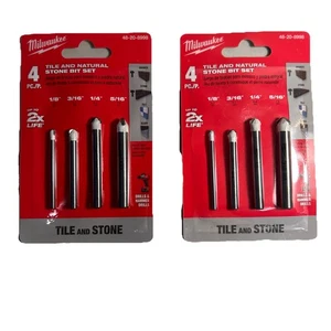 (2)Milwaukee 48-20-8998 4pc Tile and Natural Stone Bit Set 1/8" 3/16" 1/4" 5/16" - Picture 1 of 7