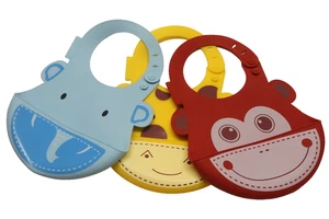 Set of 3 Silicone Baby Bibs – Elephant, Giraffe & Monkey Waterproof & Adjustable - Picture 1 of 7