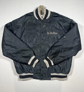 Giacca vintage Butwin uomo XL nero raso bomber locale 909 MVP Varsity anni 80 USA - Foto 1 di 14