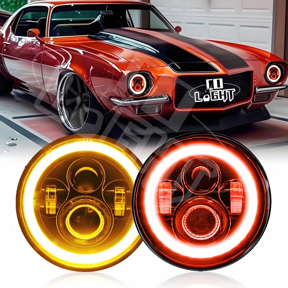 Faros LED redondos de 7" para Chevrolet Camaro 1967-1981 rojo halo DRL ojos de ángel Foto 1 de 4