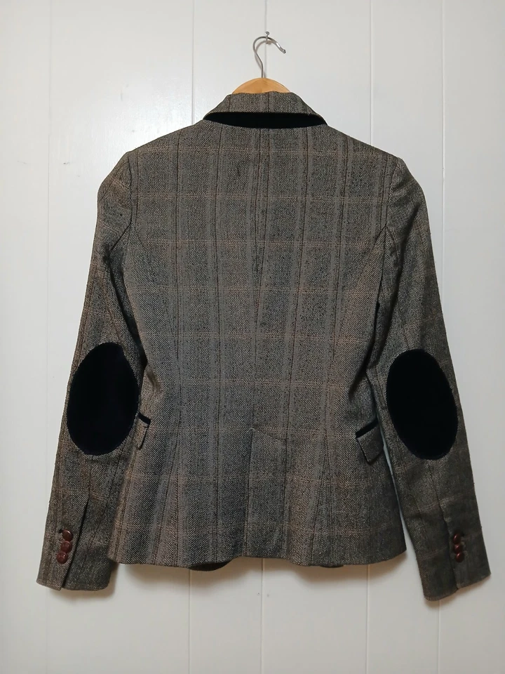 Blazer de negocios Zara básico a cuadros de lana con parches en el codo con un botón XS Foto 1 de 4