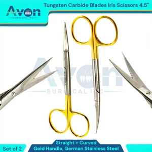 2PK | Veterinary, Dental Dissecting Iris Scissors 4.5" T/C Inserted Cur+Str - Picture 1 of 8