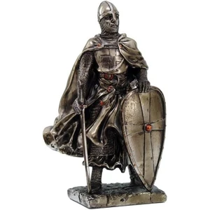 Crusader Knight Statue Silver Finishing Cold Cast Resin Statue 7 Inch Tall - Picture 1 of 2