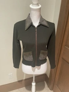 Vintage Strickjacke olivgrün Hahnentritt Julius Lang Trachten bayrische Wolle klein - Bild 1 von 11