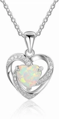 Collar Premium Plateado con Impresionante CORAZÓN Ópalo Ovalado - (1295) Foto 1 de 4