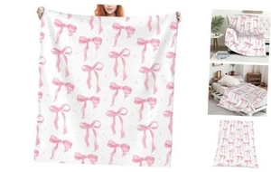 Throw Blanket Pink Bow Blanket Cute Throw Blankets for Couch Fluffy Cozy - Picture 1 of 8