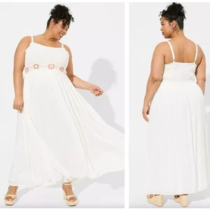 TORRID Maxi Crochet Detail Gauze Trapeze Dress White {3C50} - Picture 1 of 2