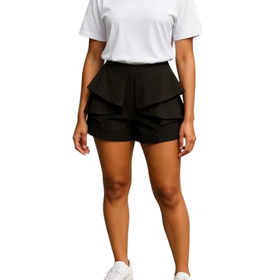 MOSSMAN Shorts Size 6 Black Frilly High Waisted Hot Pants Ruffles Sexy - Image 1 of 4