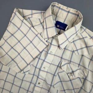 Panhandle Slim Pearl Snap Shirt Men L Cream Western Plaid Cowboy Vintage USA - Picture 1 of 7