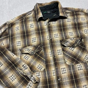VTG Rusty Brand Shirt Flannel Mens Large 90s Surf Skate Grunge Brown Plaid Y2K - Picture 1 of 7