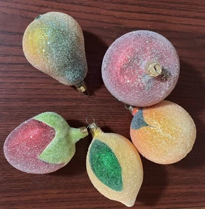 5 adornos de frutas flocadas de azúcar de Navidad de colección  - Imagen 1 de 13