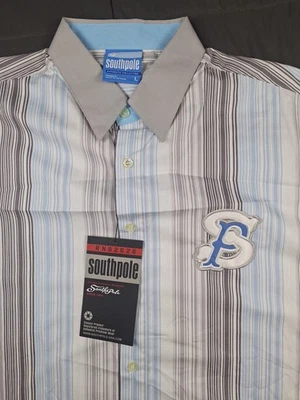 Pólo Sul Masculino Manga Curta Manga Curta Branco Azul Cinza Listrado Grande Patch Novo - Imagem 1 de 4