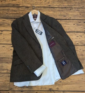Marks & Spencer Sartorial Abraham Moon Green Herringbone Tweed Blazer 44s M&S - Picture 1 of 14