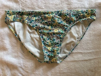 Parte inferior de bikini forrada de tiro medio floral azul marino antiguo para mujer talla M Foto 1 de 4