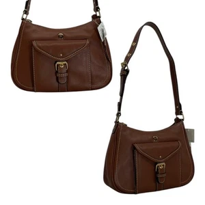 Bolso de hombro pequeño de cuero vintage de los años 00 ETIENNE AIGNER MARRÓN NUEVO CON ETIQUETAS - Imagen 1 de 23