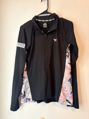 Victorias Secret Pink GRAPHIC Ultimate Deep Zip Yoga Half Zip Sweatshirt dye Med - Image 1 of 4