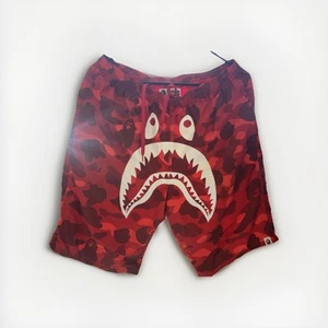 BAPE A Bathing Ape Red Camo Shark Beach Shorts Size XL - Picture 1 of 7