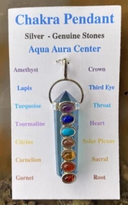  Chakra Pendant Aqua Aura Quartz+ 7 Genuine Gemstones - Picture 1 of 5