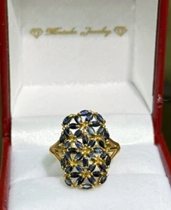 Anillo con racimo rectangular de oro macizo de 14k zafiro natural, talla 7, 3,08 gramos - Imagen 1 de 6