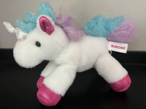 🦄 AURORA weißes Einhorn 7,5 Zoll Plüschtier Stofftier Spielzeug Zuckerwatte Typ Mähne🦄 - Bild 1 von 15