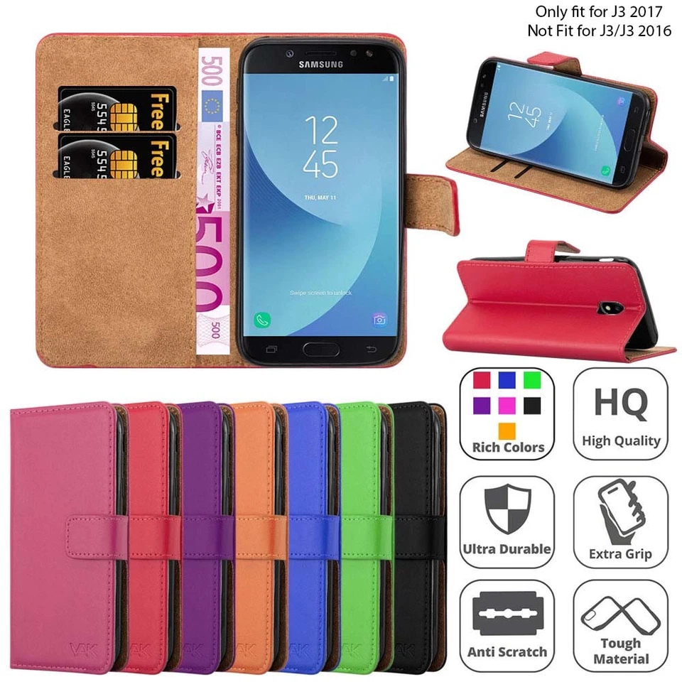 For Galaxy J3 2017 Luxury Magnetic Leather Wallet Case Flip Stand Cover Card - Image 1 of 1