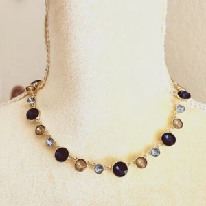NWT Ann Taylor LOFT Blue Rivioli Crystal Rhinestone Statement Sparkly Necklace - Picture 1 of 6