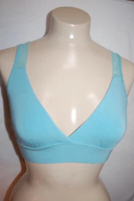 女式文胸浅色 AQUA 蓝色 PULLOVER BRALETTE 宽网眼肩带 M 34B-34C — 第 1/2 张图片