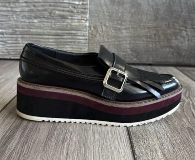 ZARA BLACK DERBY LOAFERS W/ BUCKLE & FRINGE 2” PLATFORM SHOES EUR 36/ US 5.5 - Image 1 of 4