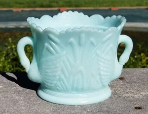 Westmoreland LIGHT BLUE MILK GLASS SWAN & CATTAIL SUGAR BOWL (No Lid) Vintage - Picture 1 of 16