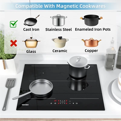 WEHIMO 4 Platten Induktionskochfeld autarke Induktions Kochstelle 60cm Kochfeld Schwarz