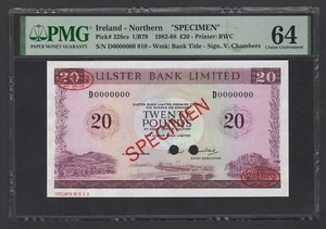 Northern Ireland 20 Pounds 1-9-1986 P328cs "Specimen" Uncirculated Grade 64 - Picture 1 of 2