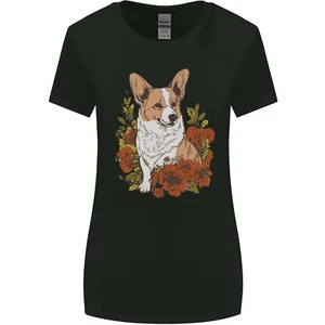 Corgi Dog With Flowers Womens Wider Cut T-Shirt - Picture 1 of 19