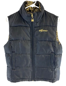 Avirex Men's Double Sided Puffer Vest Black Gold Full Zip Pockets Size Medium - Picture 1 of 5