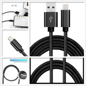 Braided USB Charger Cable iPhone 8 X 11 12 13 14 Plus Pro iPad Data Sync Black - Picture 1 of 5