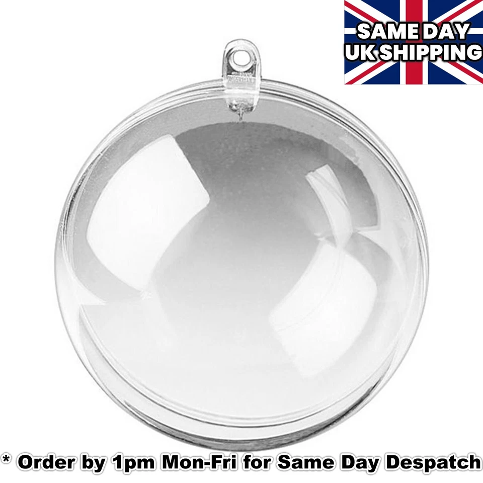 Clear PLASTIC CRAFT Balls - 2-part Spheres Baubles Bubble Favours Wedding - Image 1 of 1