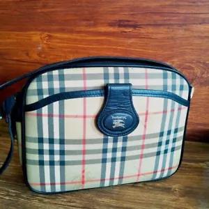 BURBERRY Vintage Shoulder Bag Canvas Black Checkered Authentic from Japan USED - Picture 1 of 14