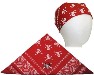 FLAPPIN' FLAGS Break-Out Pirate Red White Cotton Bandana 19" x 21" Lightweight