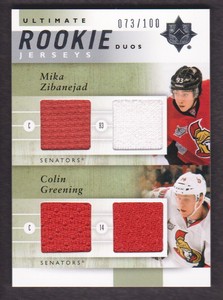 2011-12 Ultimate Collection Hockey DUAL Rookie Jersey Zibanejad/Greening 073/100