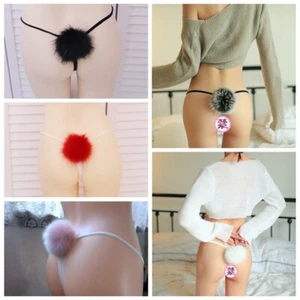 Lady Faux Fur Rabbit Tail Briefs Thong G-string Panty T-back Lingeries Sexy Cosy - Picture 1 of 22