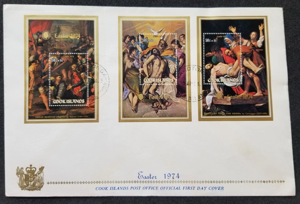 [SJ] Cook Islands Easter 1974 Painting Jesus Carrying Cross (FDC) *see scan - Image 1 of 4