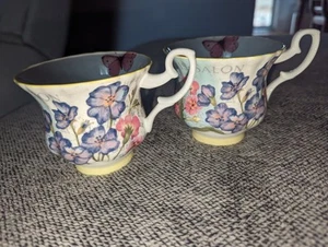 Susan Winget 2 Tea Cups The Studio Shop Flowers And Butterfly Design Paris Salon - Picture 1 of 9
