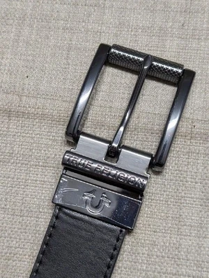 TRUE RELIGION Cinturón Reversible 42 Cuero Negro/Marrón Foto 1 de 4