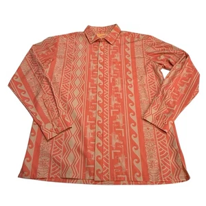 Retro Rifle Hawaiihemd Herren L Tiki Orange Langarm Knopfleiste Gun Tropical - Bild 1 von 7