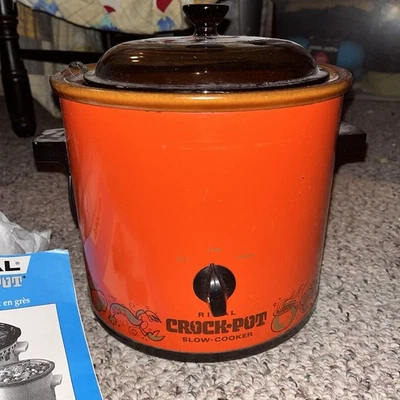 Vtg Rival Crock Pot 3.5 Quart Slow Cooker Red Flame Orange Model 3100/2 Tested - Image 1 of 4