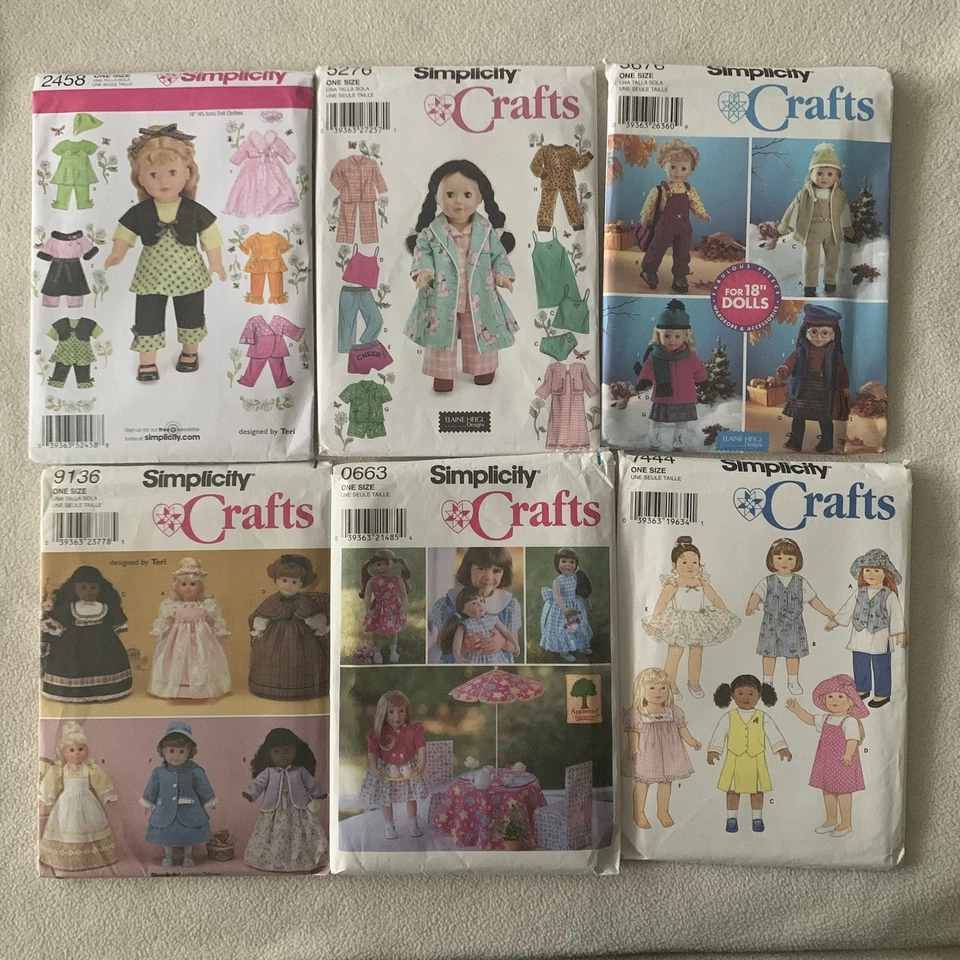 Simplicity 18" Doll Clothes Pattern Lot 2458 5276 5676 9136 0663 7444 UNCUT - Image 1 of 4