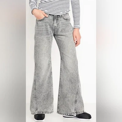 Old Navy Baggy Flare High Rise Gray Wide-Leg Girl's Jeans Sz 12 Boho Casual - Image 1 of 4