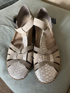 RIEKER ‘ANTISTRESS’ CREAM/SILVER LEATHER SANDAL SHOE SIZE 7.5 (41) - Picture 1 of 4