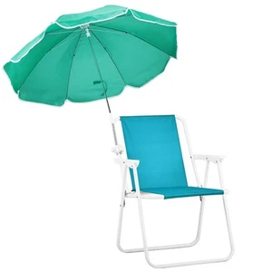 Portable Folding 1 PACK Mint Green Beach Chair with Umbrella 265 LBS Outdoor - Picture 1 of 11