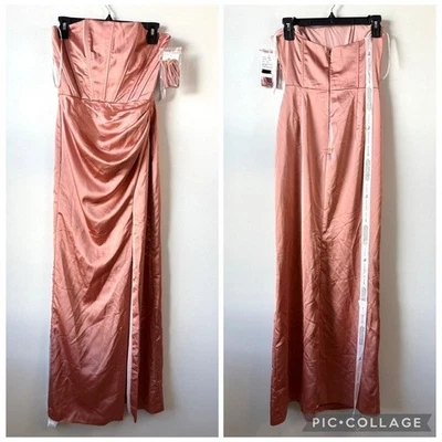 Vestido de cetim AFter Six 6888 espartilho sem alças cobre centavo 4 - Imagem 1 de 4